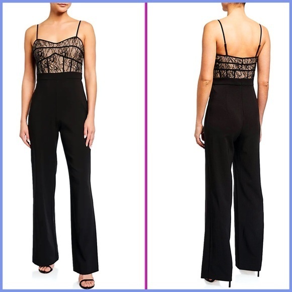 Aidan Mattox Sleeveless Black Floral Lace Jumpsuit